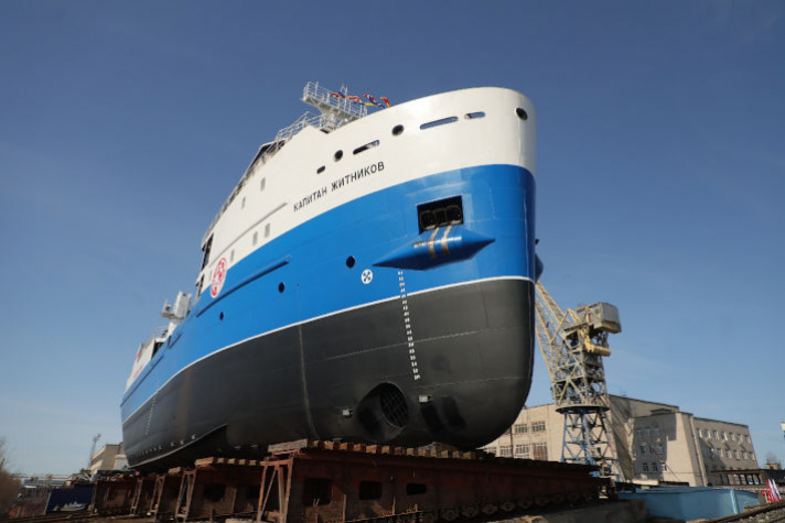 Спуск на воду судна "Капитан Житниов" / Фото: "Русский краб"