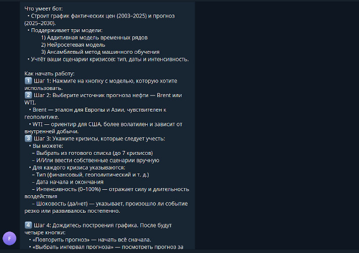 Интерфейс бота-прогнозиста фрахтовых цен