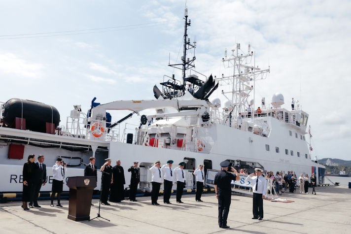 Церемония присвоения почётного наименования пограничному кораблю "ППК-831"