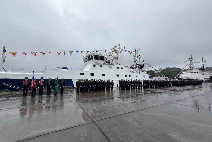 На Камчатке встретили новый пограничный патрульный корабль 'Сахалин'