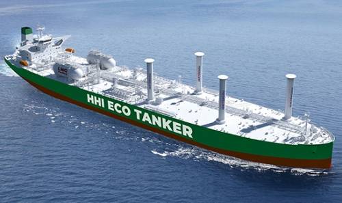 Hyundai Heavy оборудует огромный танкер роторными парусами